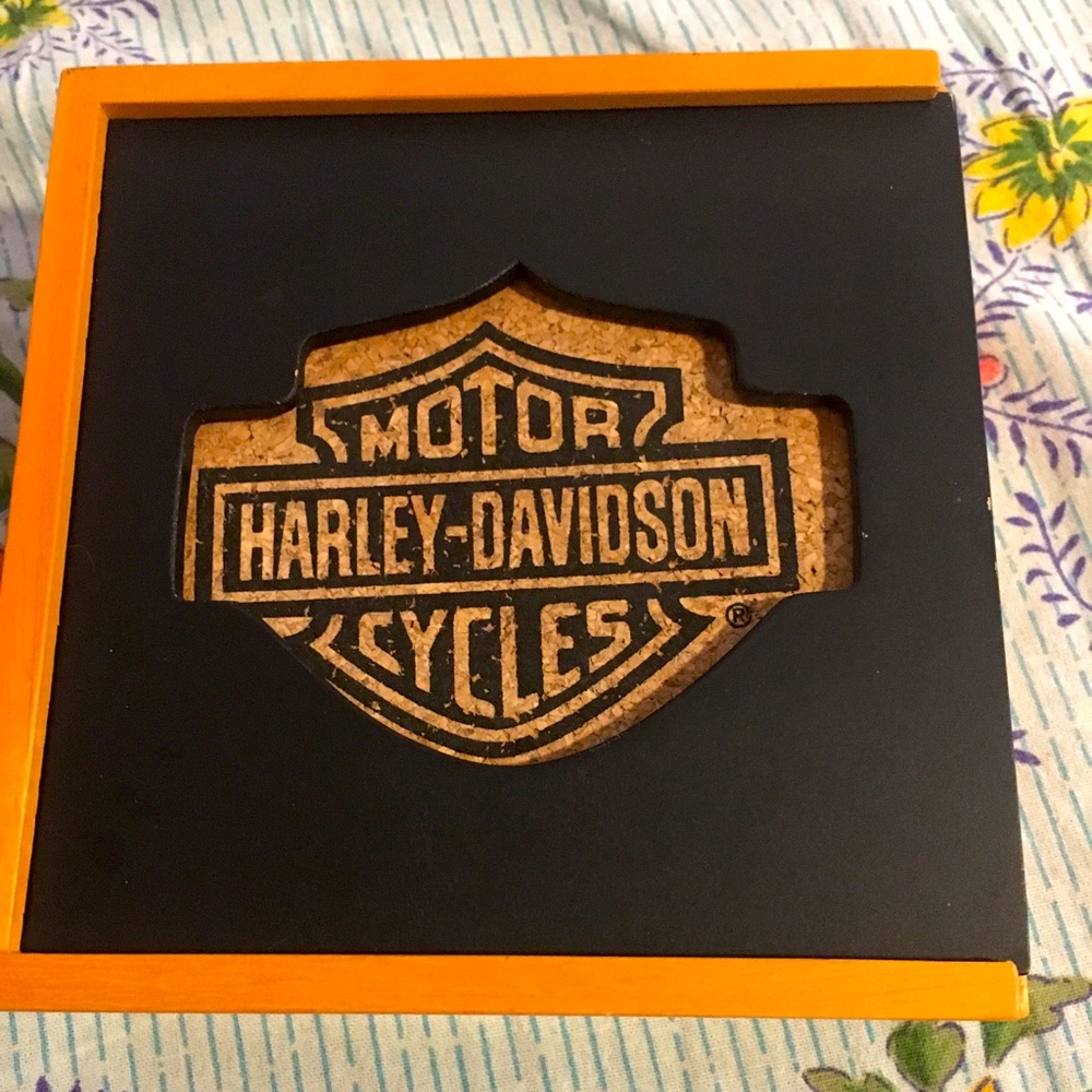 Harley Davidson cork coasters with wooden box